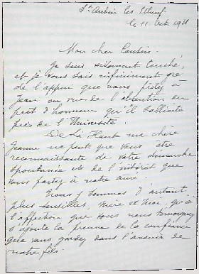 lettre de Georges Quidet à J.Bardoux 1931.